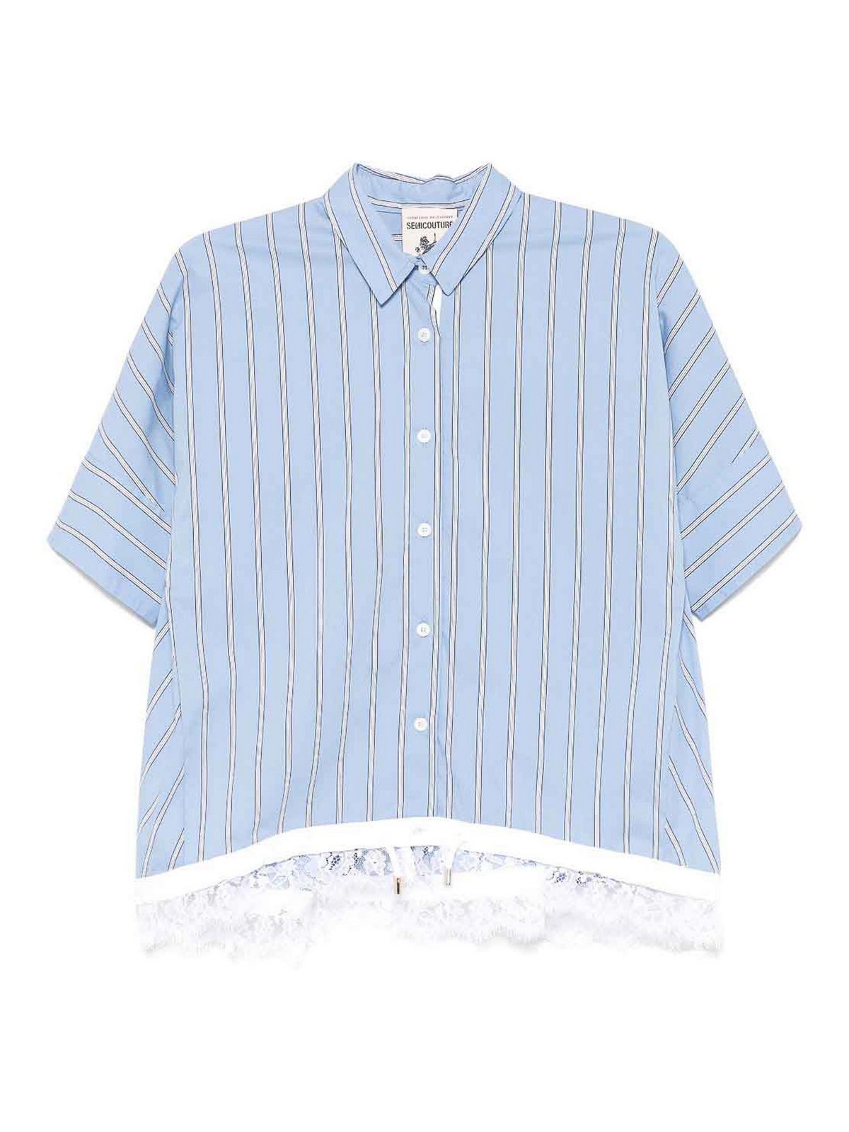 Shop Semicouture Solange Striped Cotton Shirt With Lace
