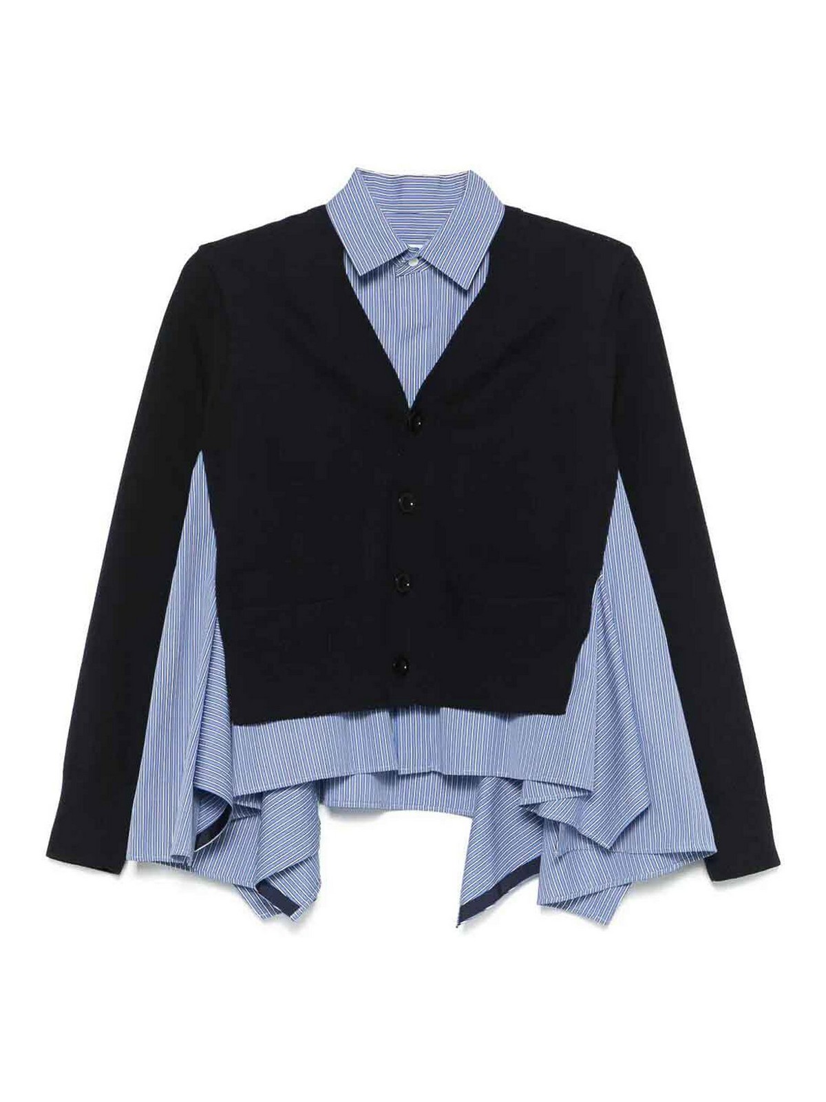 Sacai Cotton Poplin X Knit Cardigan In Blue