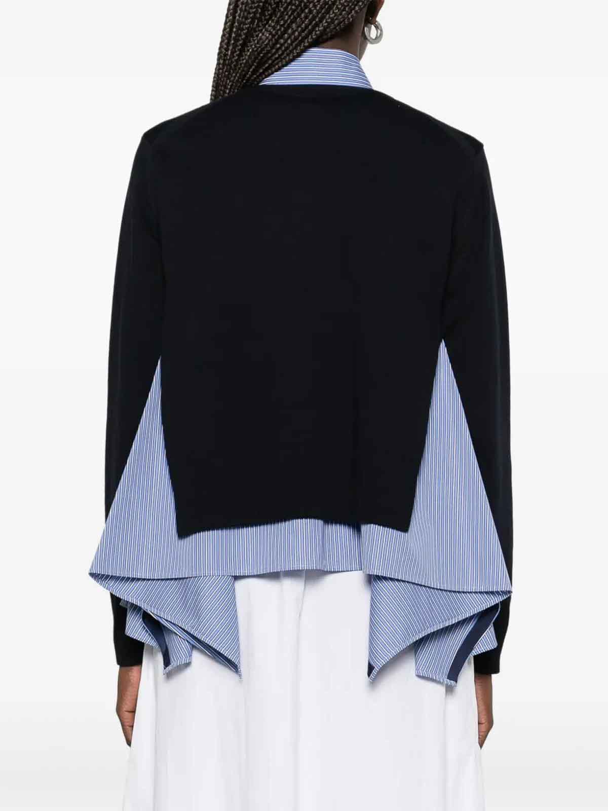 Sacai Cotton Poplin X Knit Cardigan In Blue