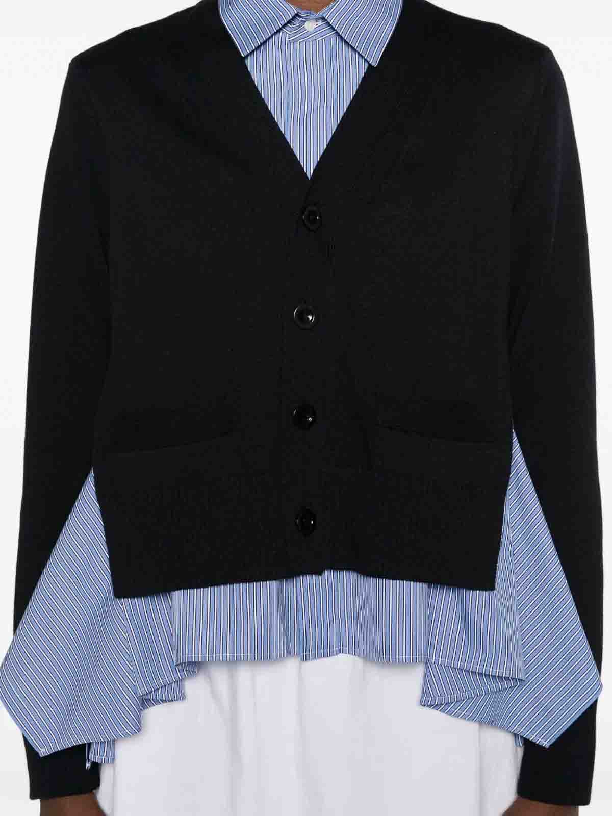 Sacai Cotton Poplin X Knit Cardigan In Blue