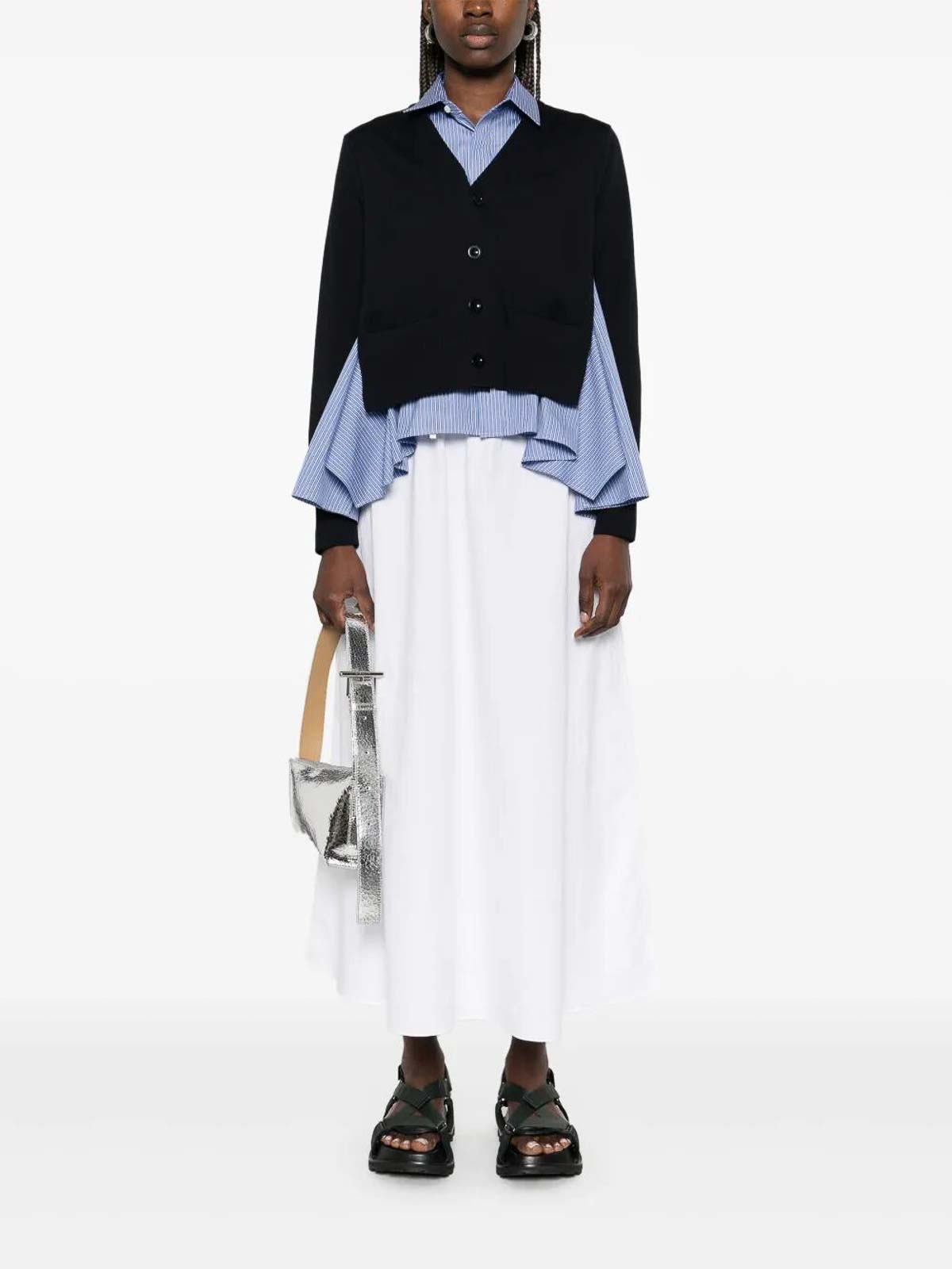 Sacai Cotton Poplin X Knit Cardigan In Blue