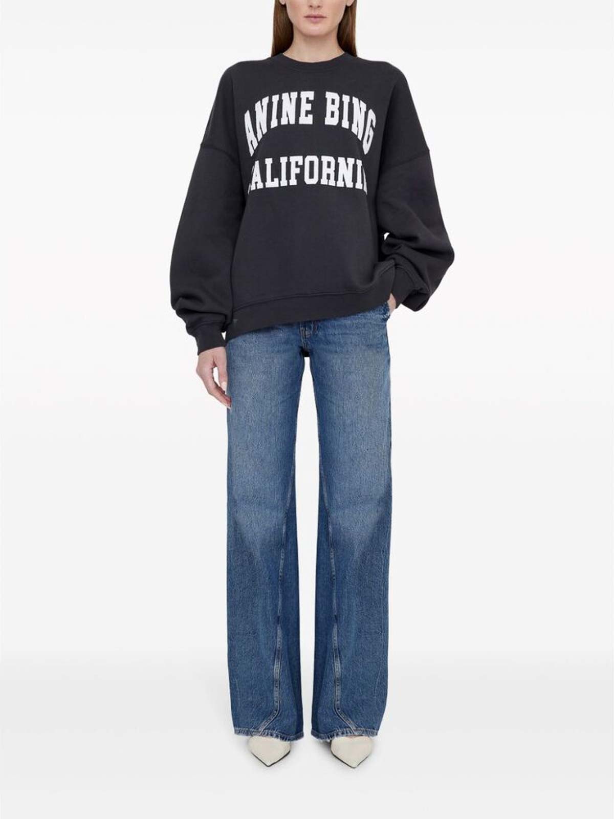 Anine Bing Miles Relaxed-fit Oversized Cotton Sweatshirt With Contrasting Logo