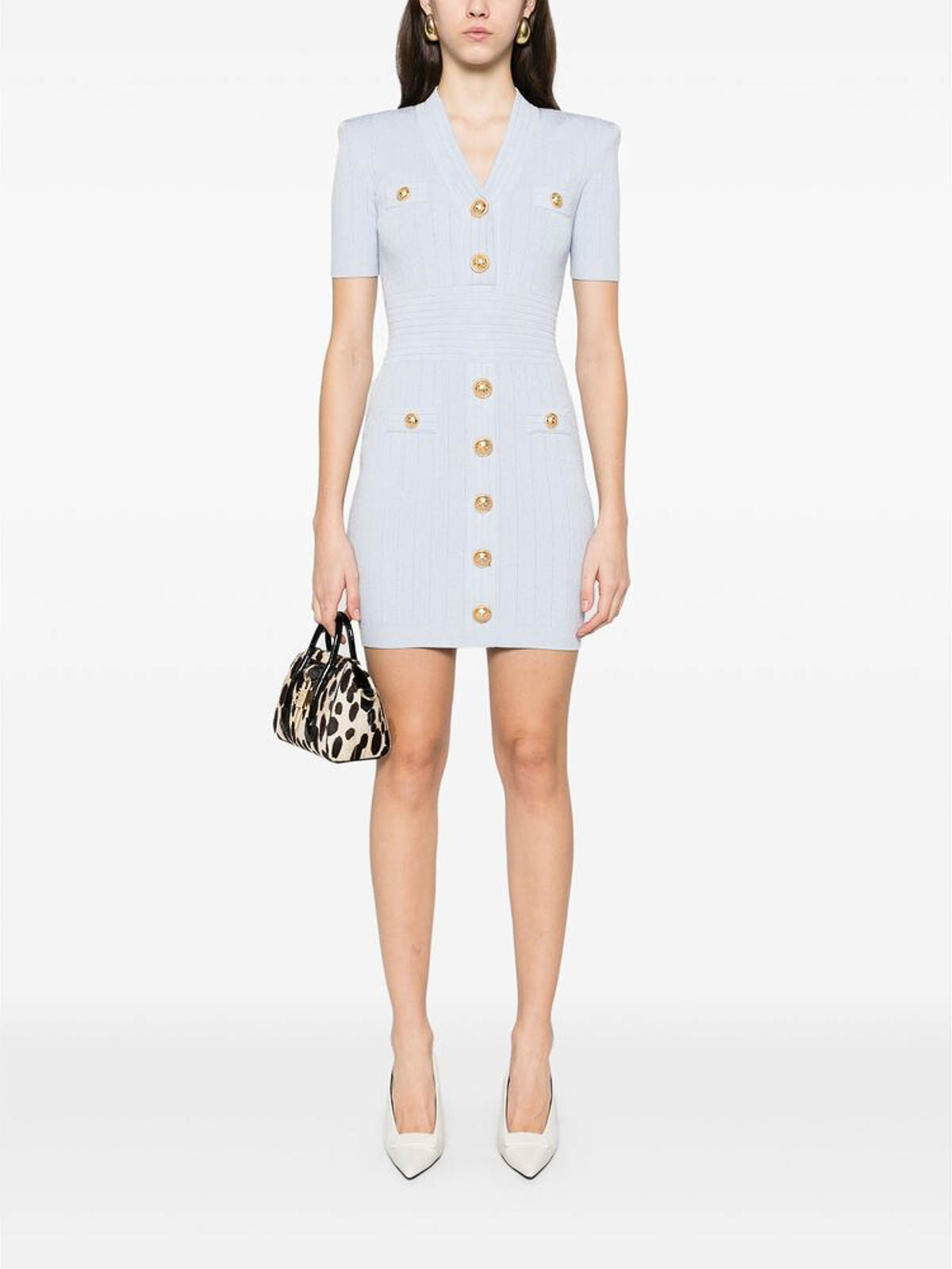 Balmain Midi Dress With Buttons In Blue