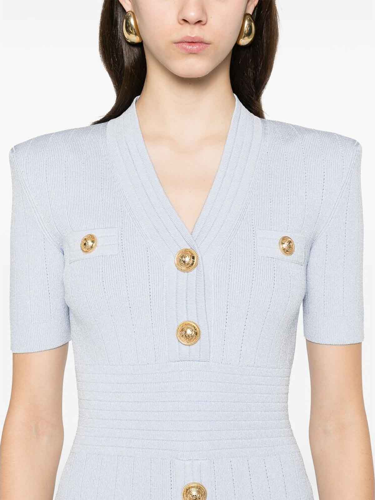 Balmain Midi Dress With Buttons In Blue