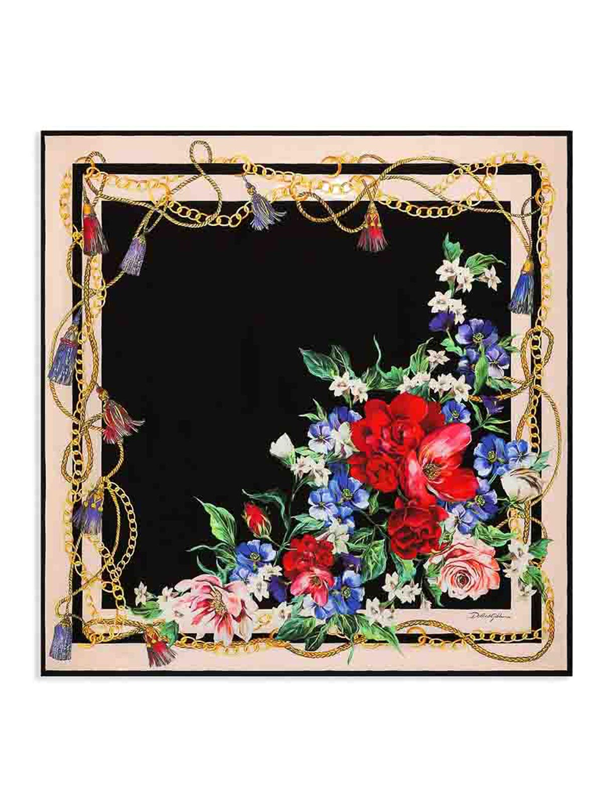 Dolce & Gabbana Floral-print Silk Twill Foulard (70x70) In Black