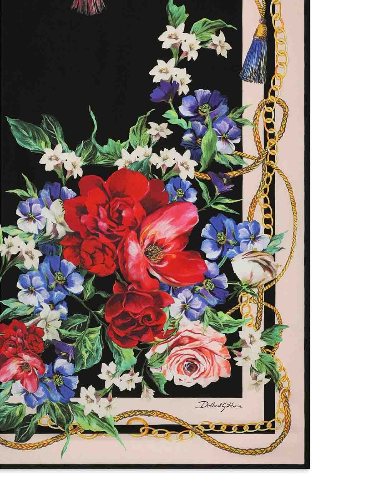 Dolce & Gabbana Floral-print Silk Twill Foulard (70x70) In Black