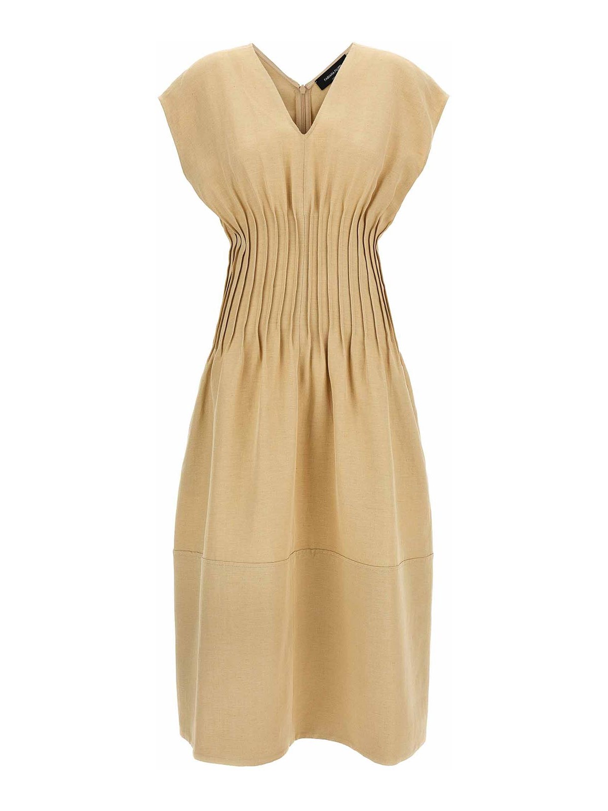 Fabiana Filippi Linen Dress With Gathered Waistline And V-neckline