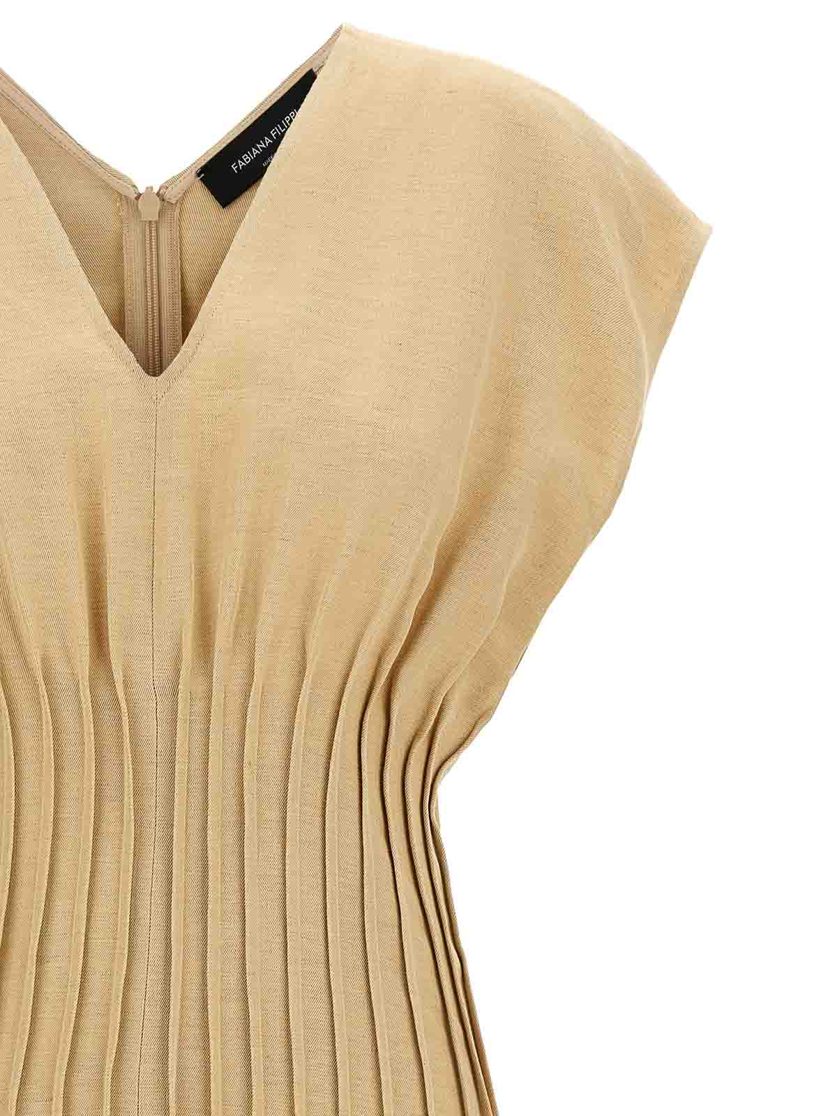 Fabiana Filippi Linen Dress With Gathered Waistline And V-neckline