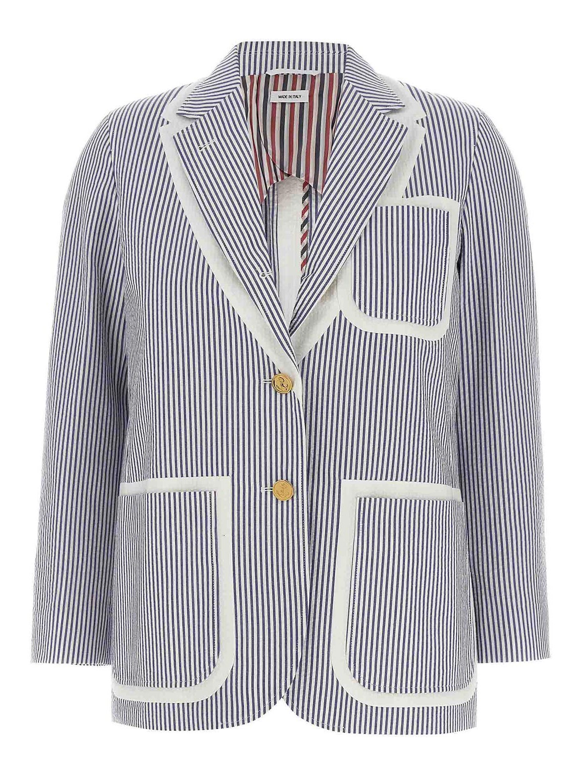 Shop Thom Browne Single-breasted Seersucker Blazer