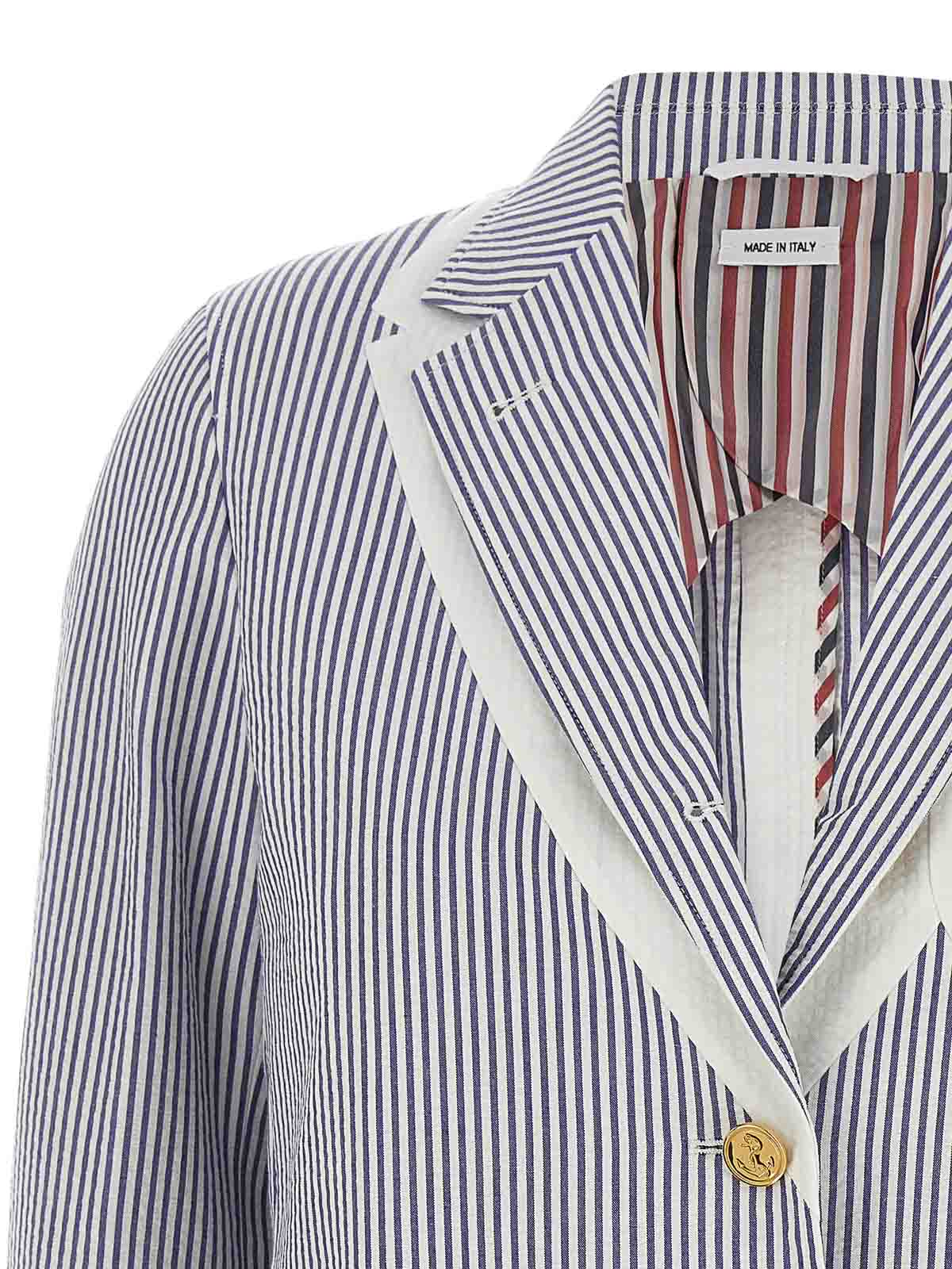 Shop Thom Browne Single-breasted Seersucker Blazer