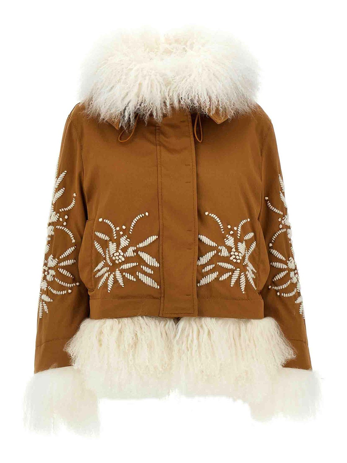 Ermanno Scervino Fur Embroidery Parka In Brown