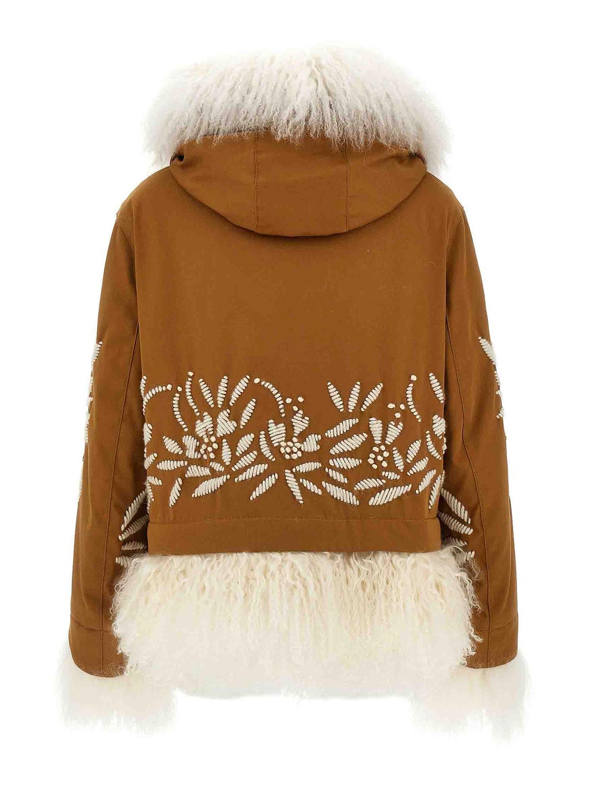 Ermanno Scervino Fur-embellished Cotton Parka With Quilted Lining In Brown