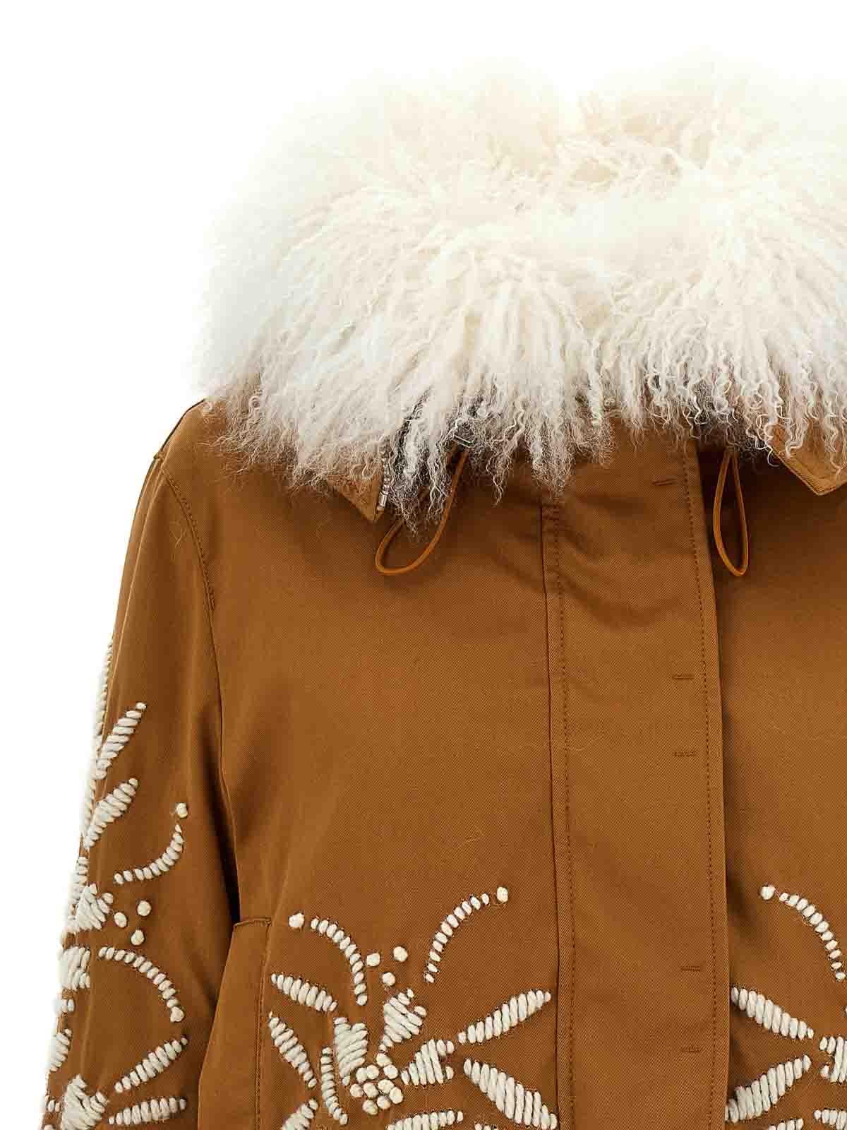 Ermanno Scervino Fur-embellished Cotton Parka With Quilted Lining In Brown