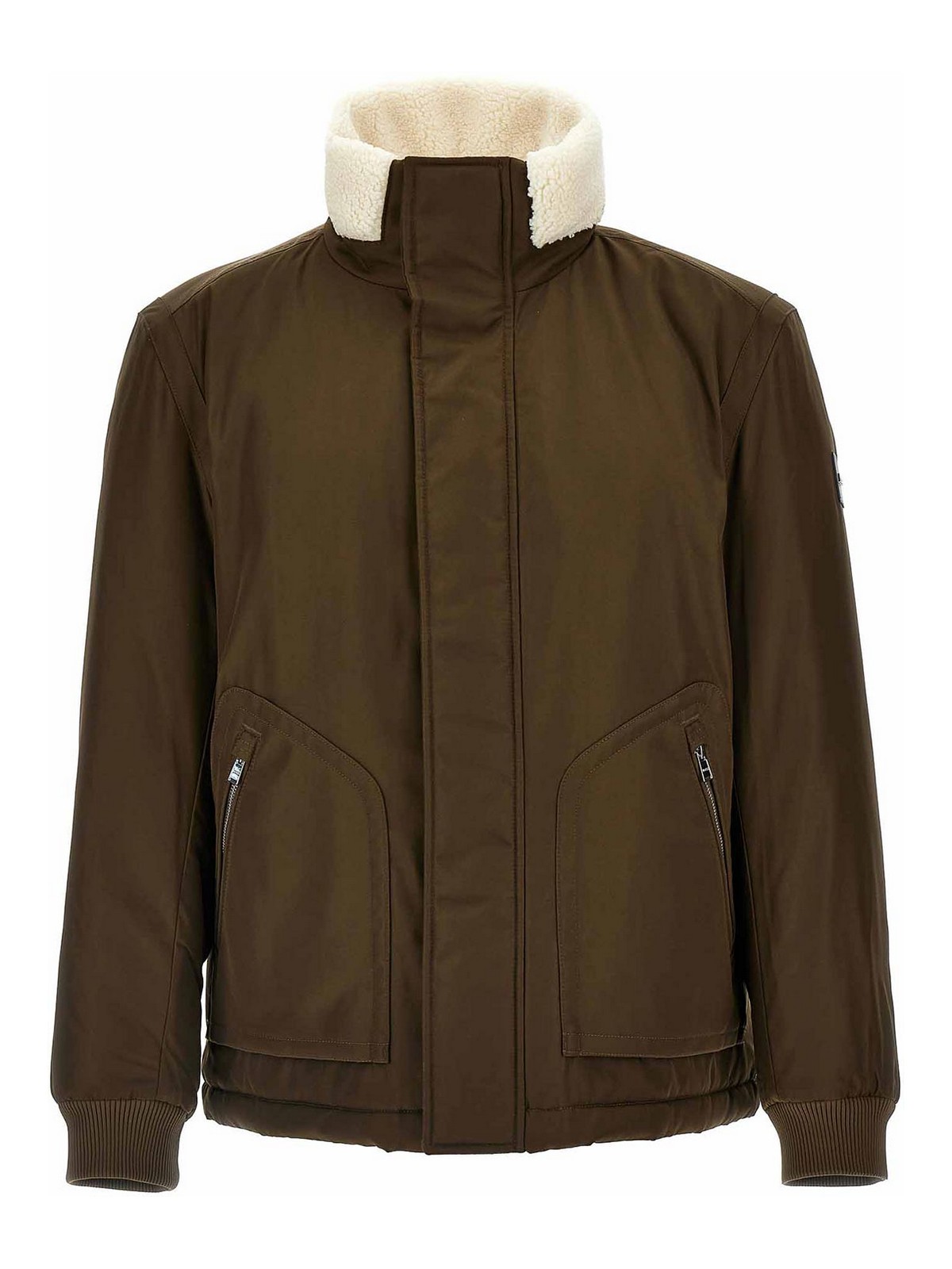 Hugo Boss Water-repellent Jacket With Faux-fur Collar In Brown