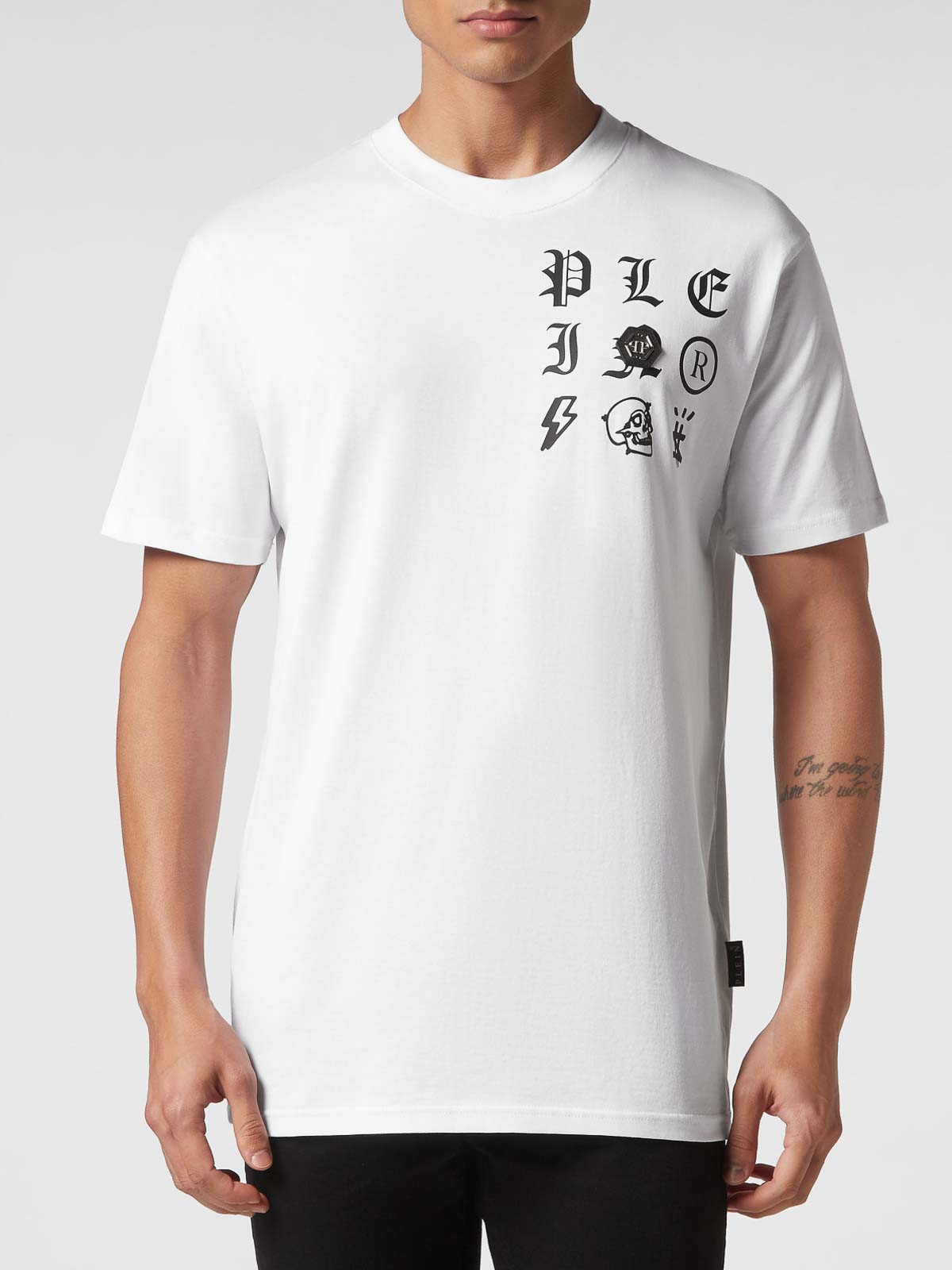 Philipp Plein Graphic Print Cotton T-shirt With Design And Fit In White