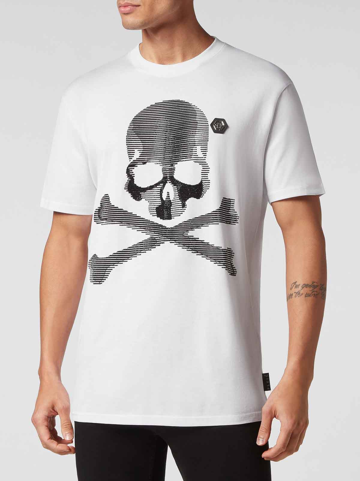 Philipp Plein Crew Neck Skull And Crossbones T-shirt In White