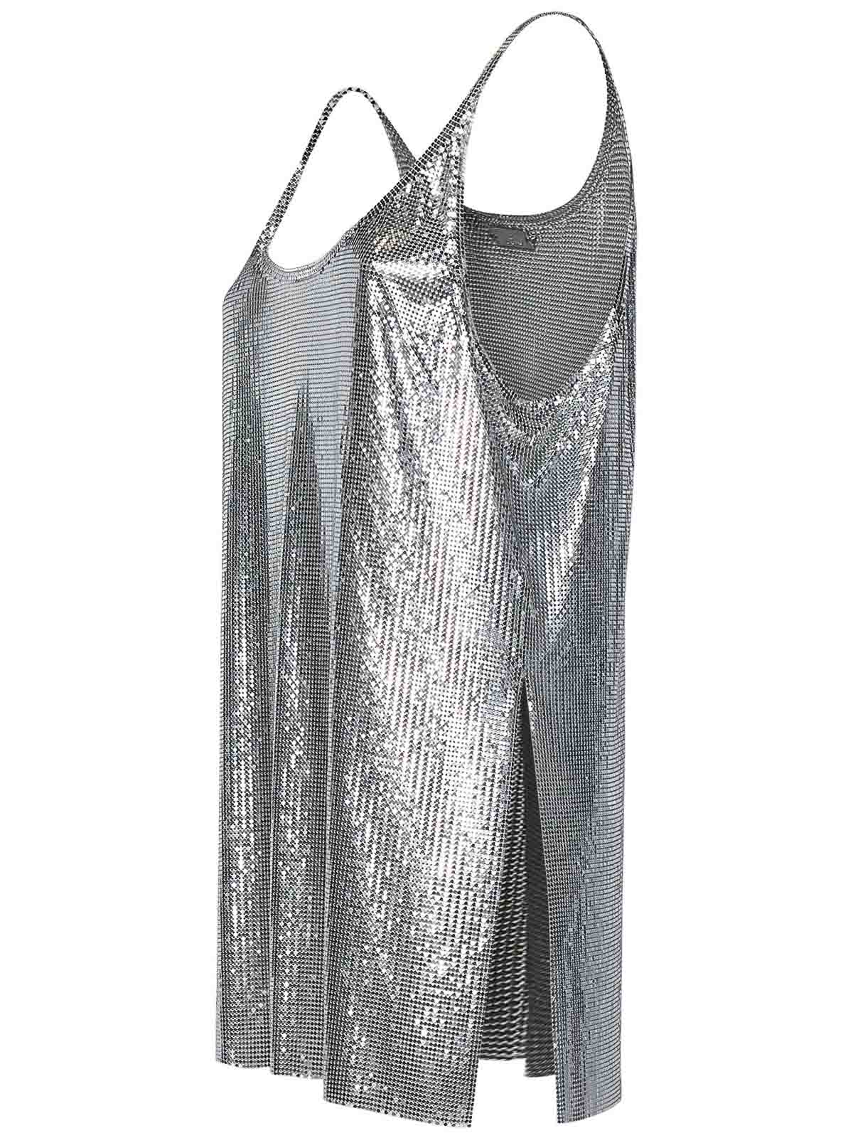 Rabanne Metallic Sleeveless Top With Spaghetti Straps And Chainmail In Tech Fabric Woman
