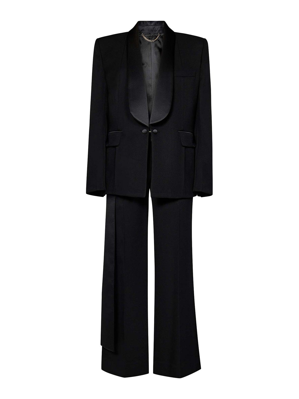 Victoria Beckham Black Wool Blend Grain De Poudre Tuxedo Suit