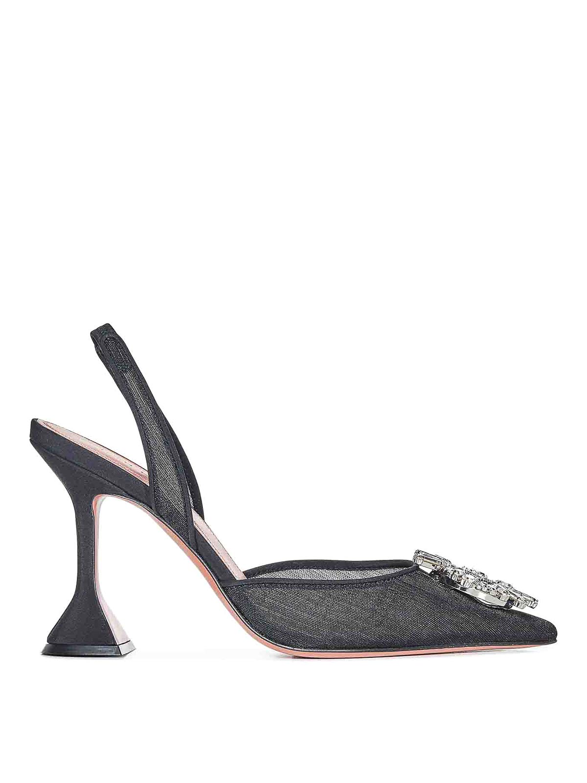 Amina Muaddi Black Mesh Pumps With Starburst Brooch