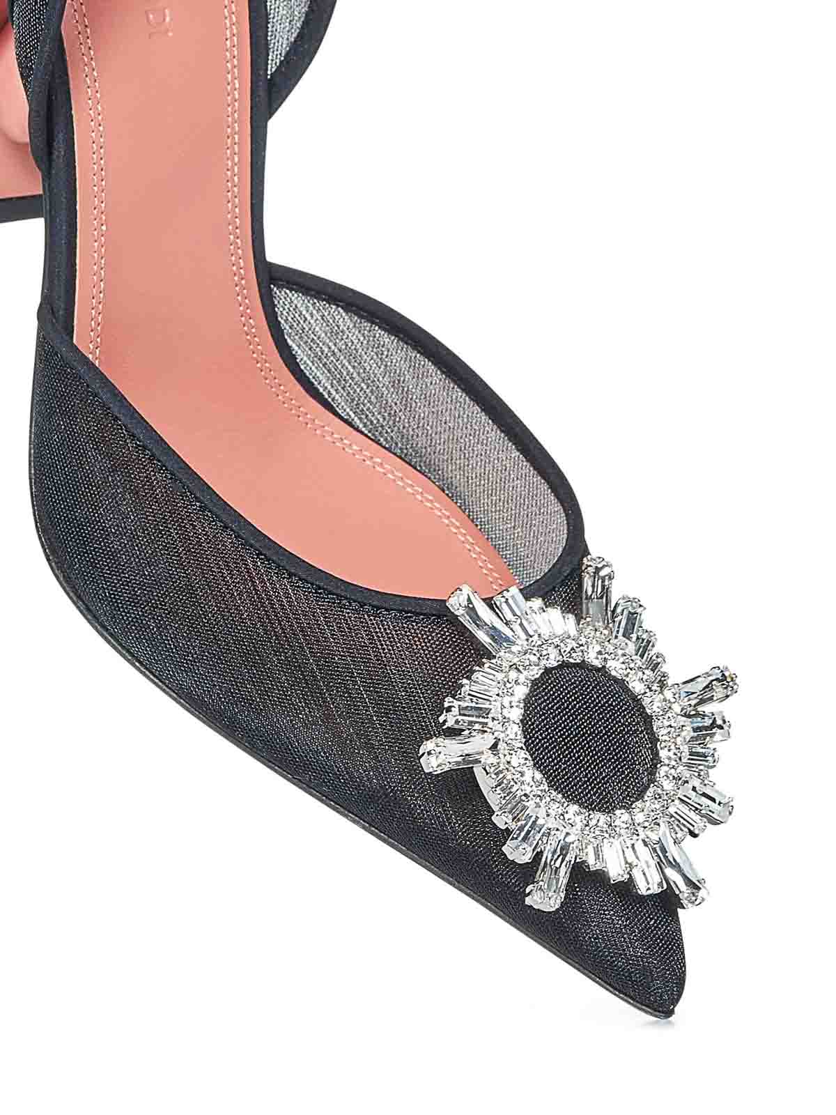 Amina Muaddi Black Mesh Pumps With Starburst Brooch