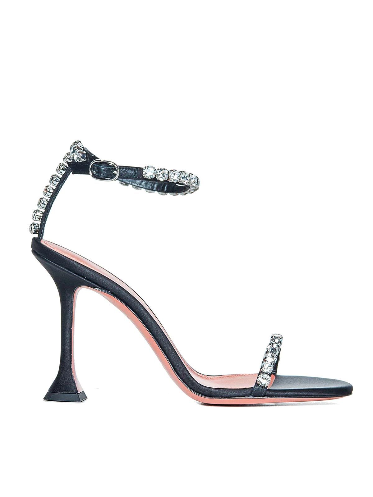 Shop Amina Muaddi Gigi Sandal 95 White Crystal-embellished Blac