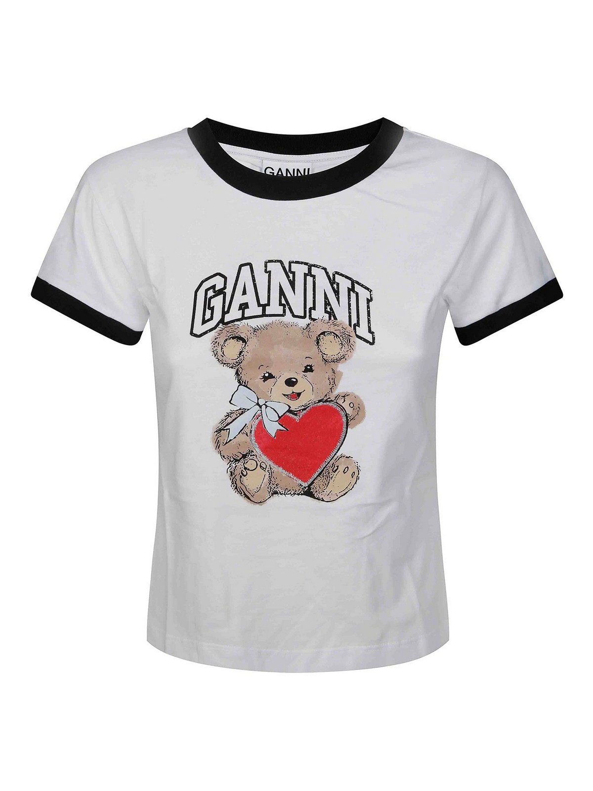 Ganni White Crewneck T-shirt With Logo Print On The Front