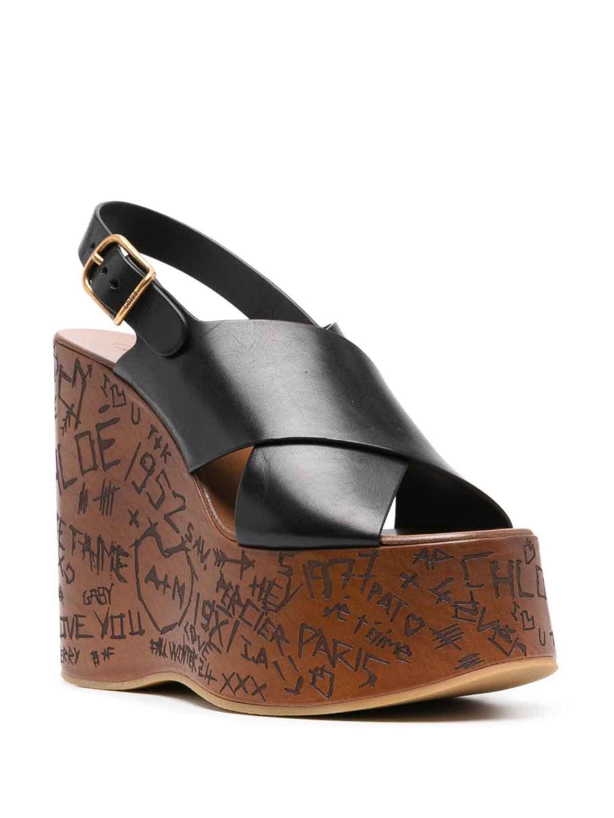 Chloé Maxime Leather Slingback Platform Wedge Sandals