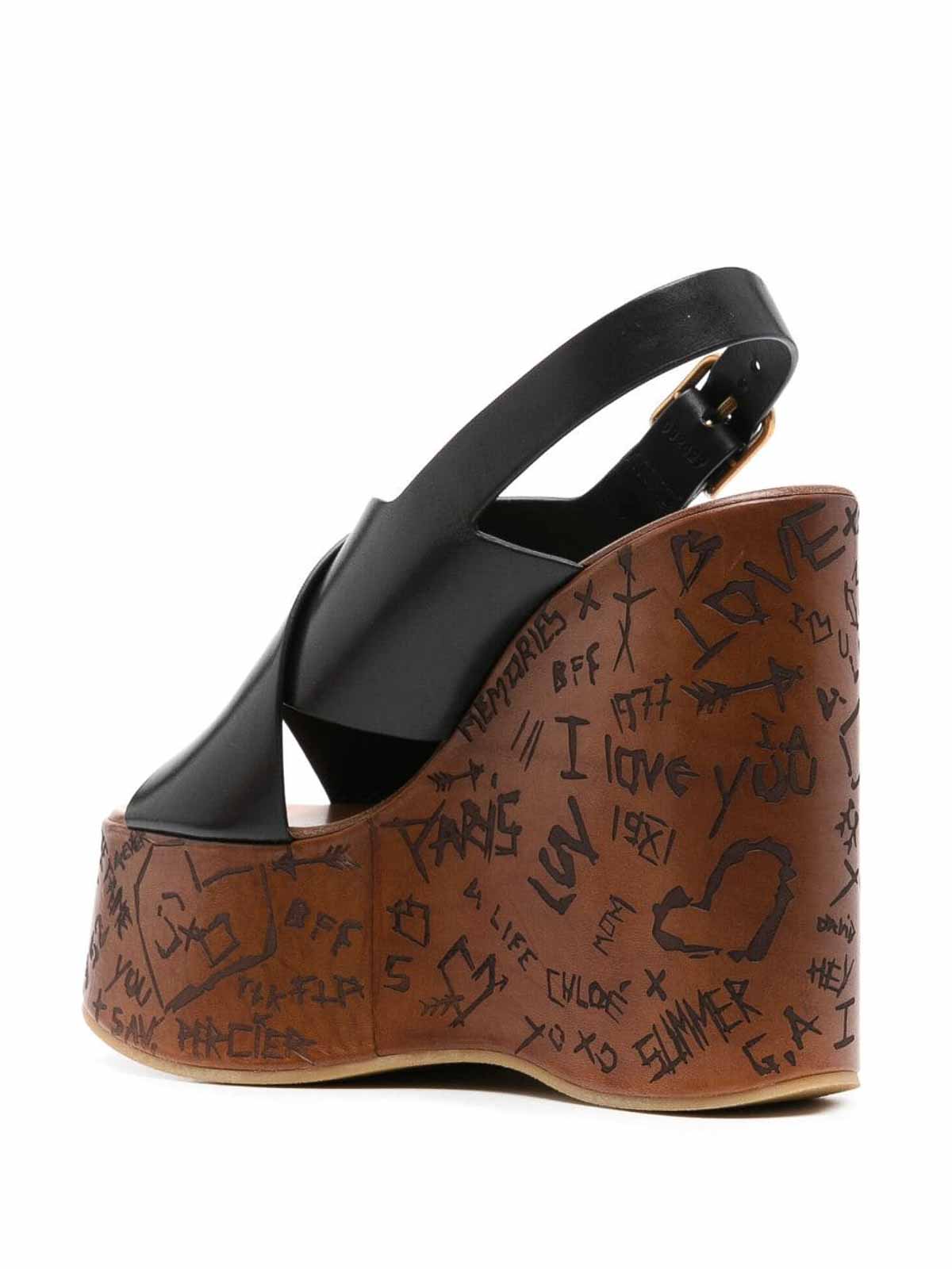 Chloé Maxime Leather Slingback Platform Wedge Sandals