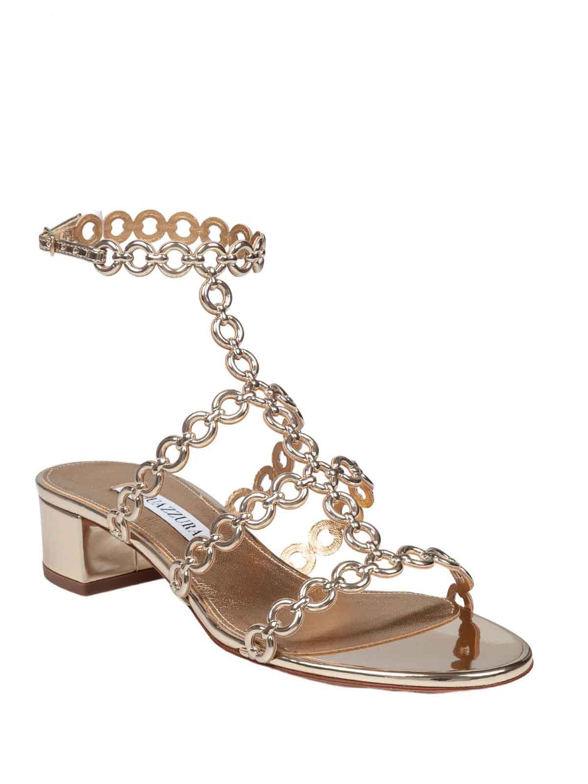 Aquazzura Infinity Chain Sandal In Mirrored Leather