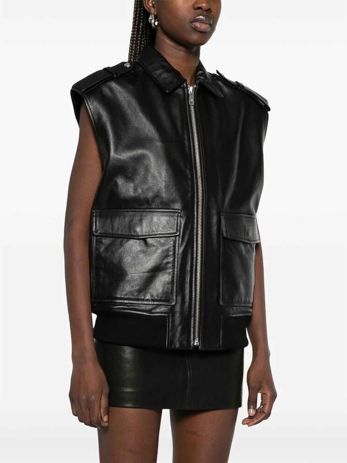 Shop Anine Bing Abrigo De Cuero - Negro