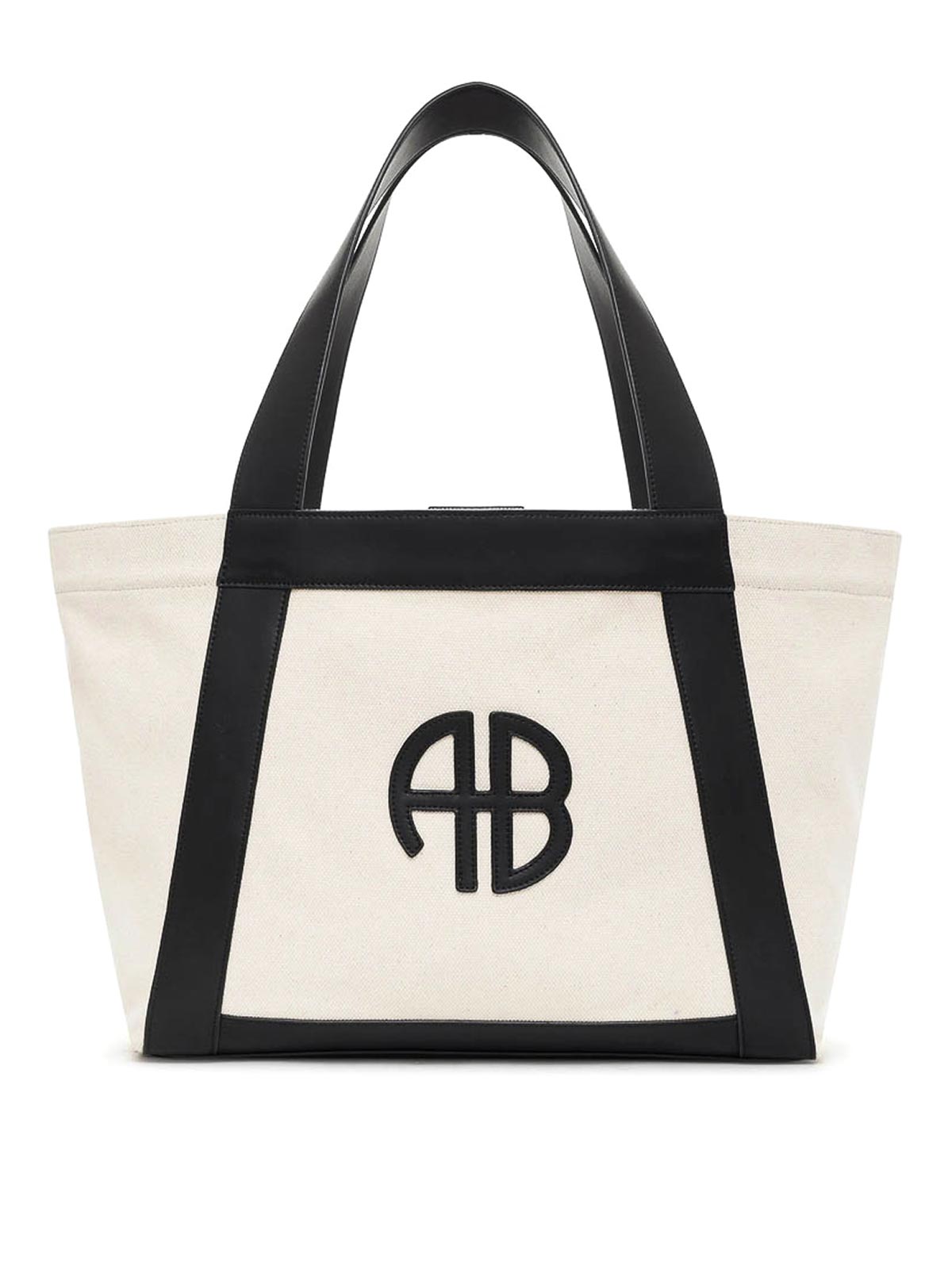 Anine Bing Cara Tote In Natural Canvas With Black
