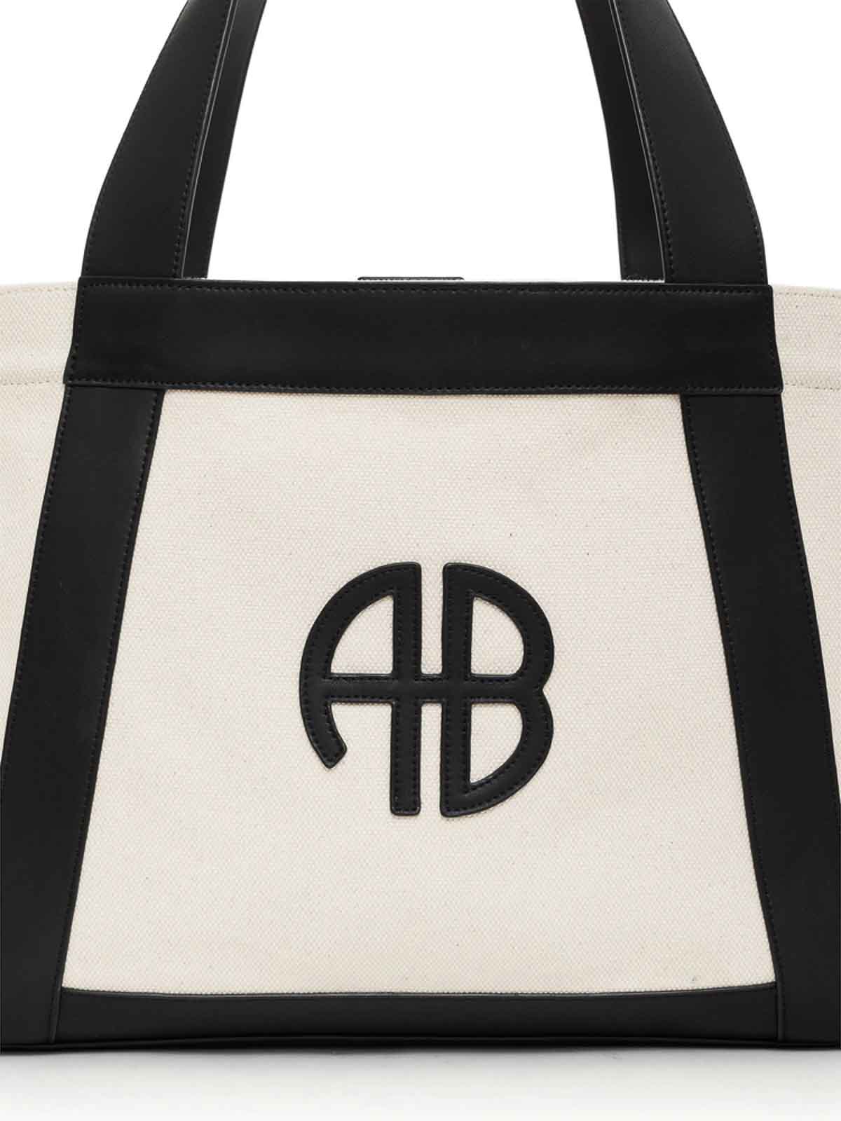 Anine Bing Cara Tote In Natural Canvas With Black