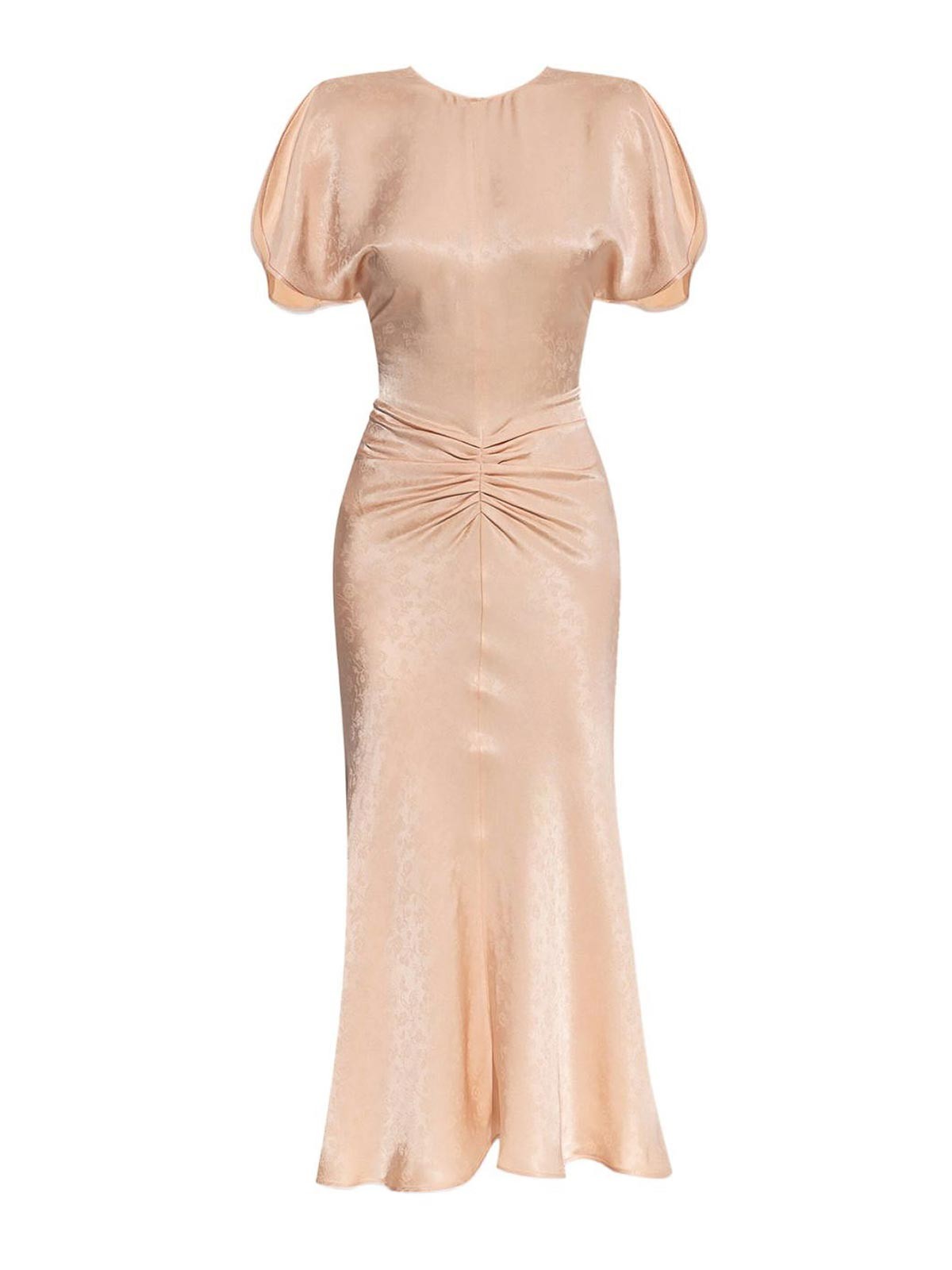 Victoria Beckham Light Pink Damask Dress With Gathering