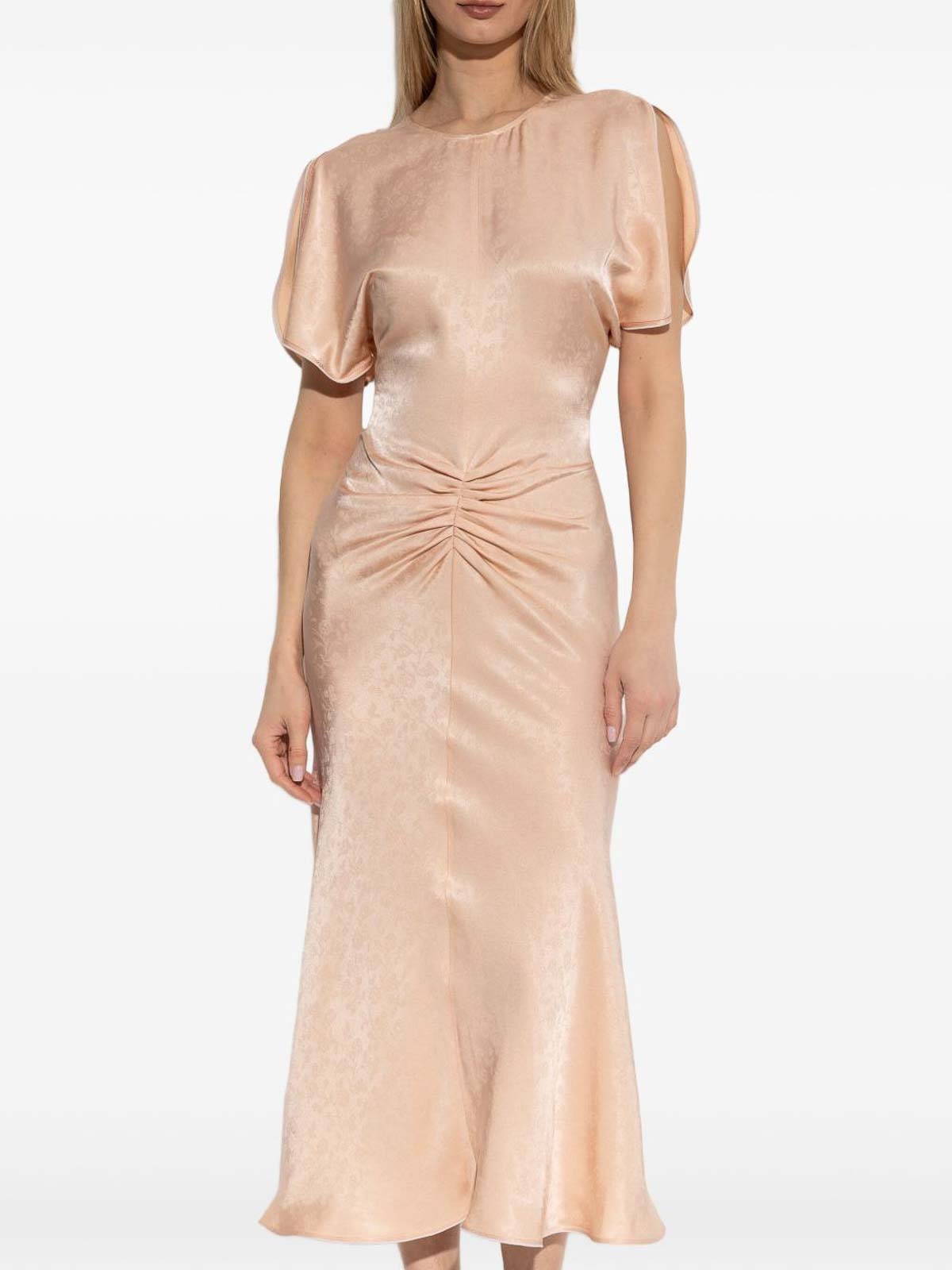 Victoria Beckham Light Pink Damask Dress With Gathering