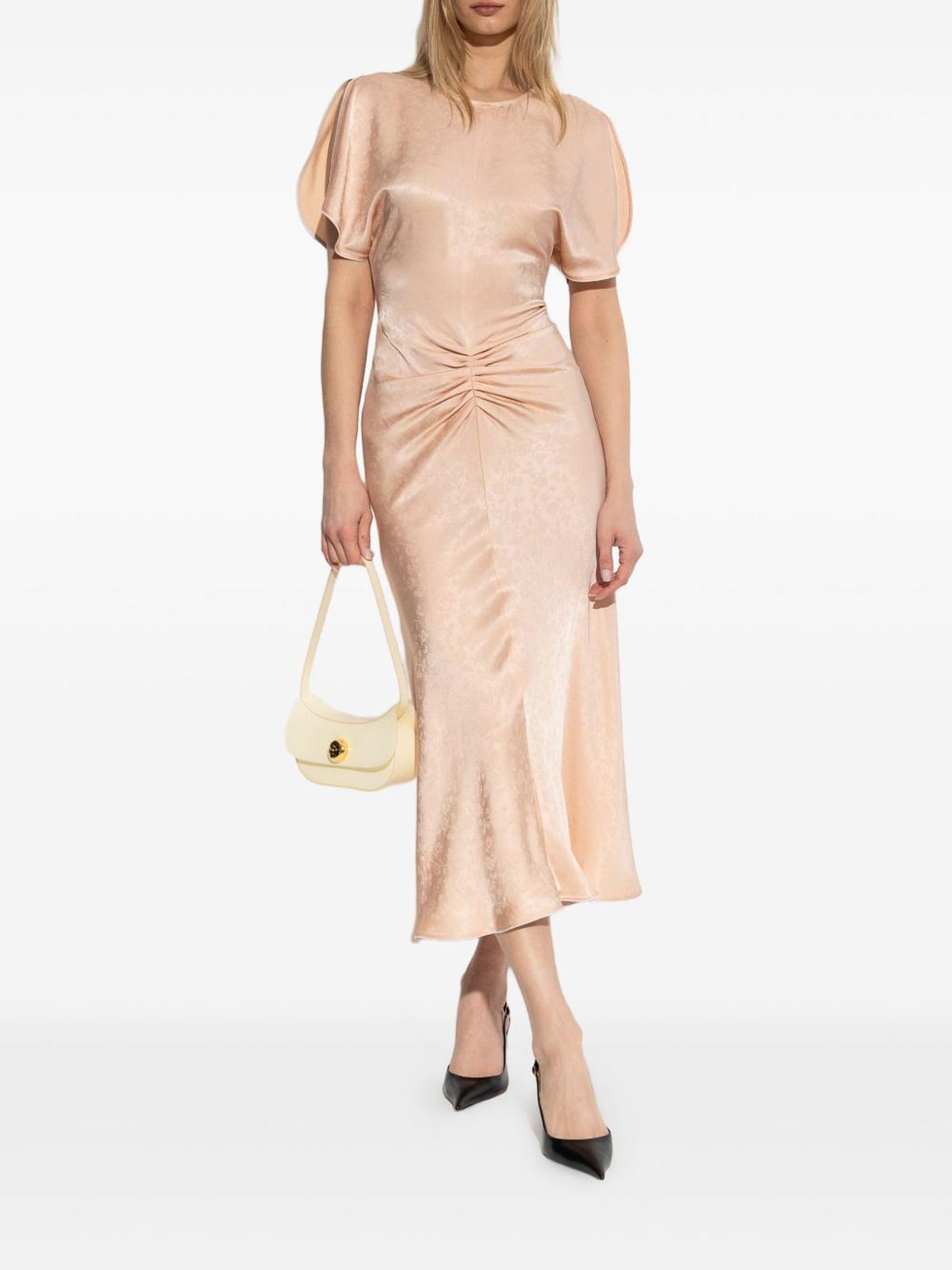 Victoria Beckham Light Pink Damask Dress With Gathering