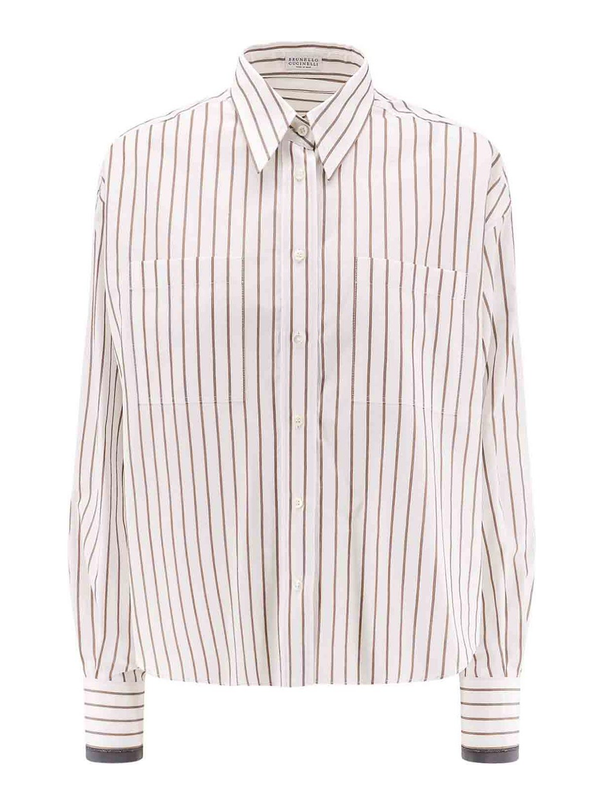 Brunello Cucinelli Striped Cotton Shirt With Monili Detail