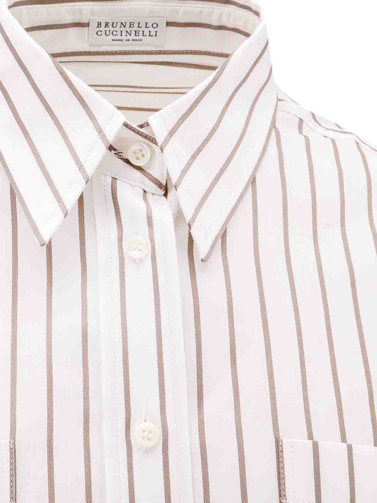Brunello Cucinelli Striped Cotton Shirt With Monili Detail