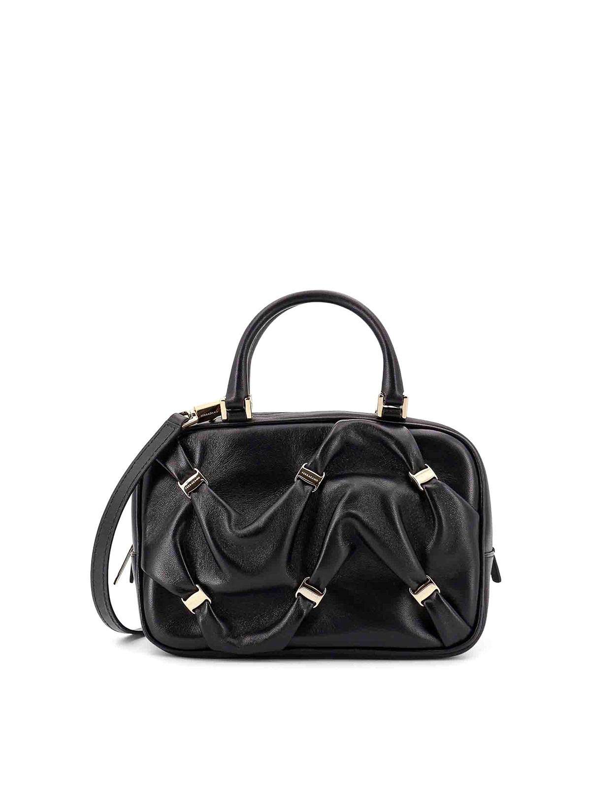Ferragamo Leather Handbag With Draped Details Secured By Mini Vara Bows
