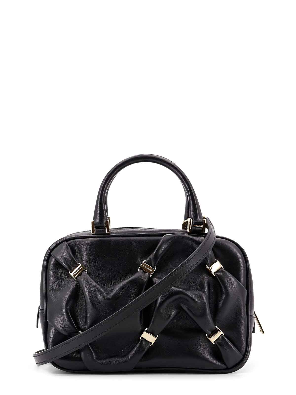Ferragamo Leather Handbag With Draped Details Secured By Mini Vara Bows
