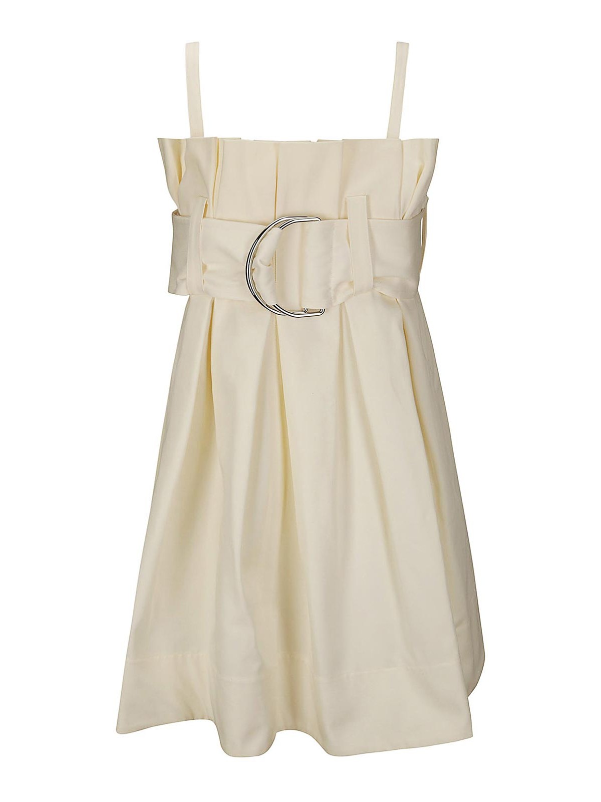 Jw Anderson Short Cotton Dress In Folds In Neutral