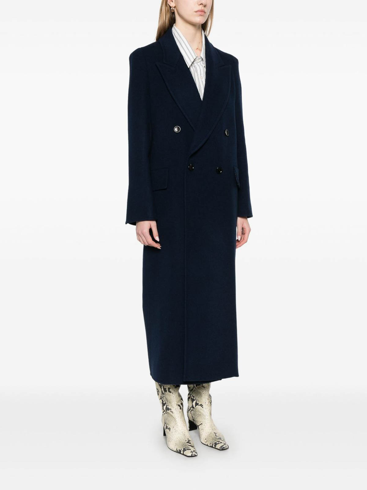 Max Mara Long Wool Cashmere Coat With Notched Lapels