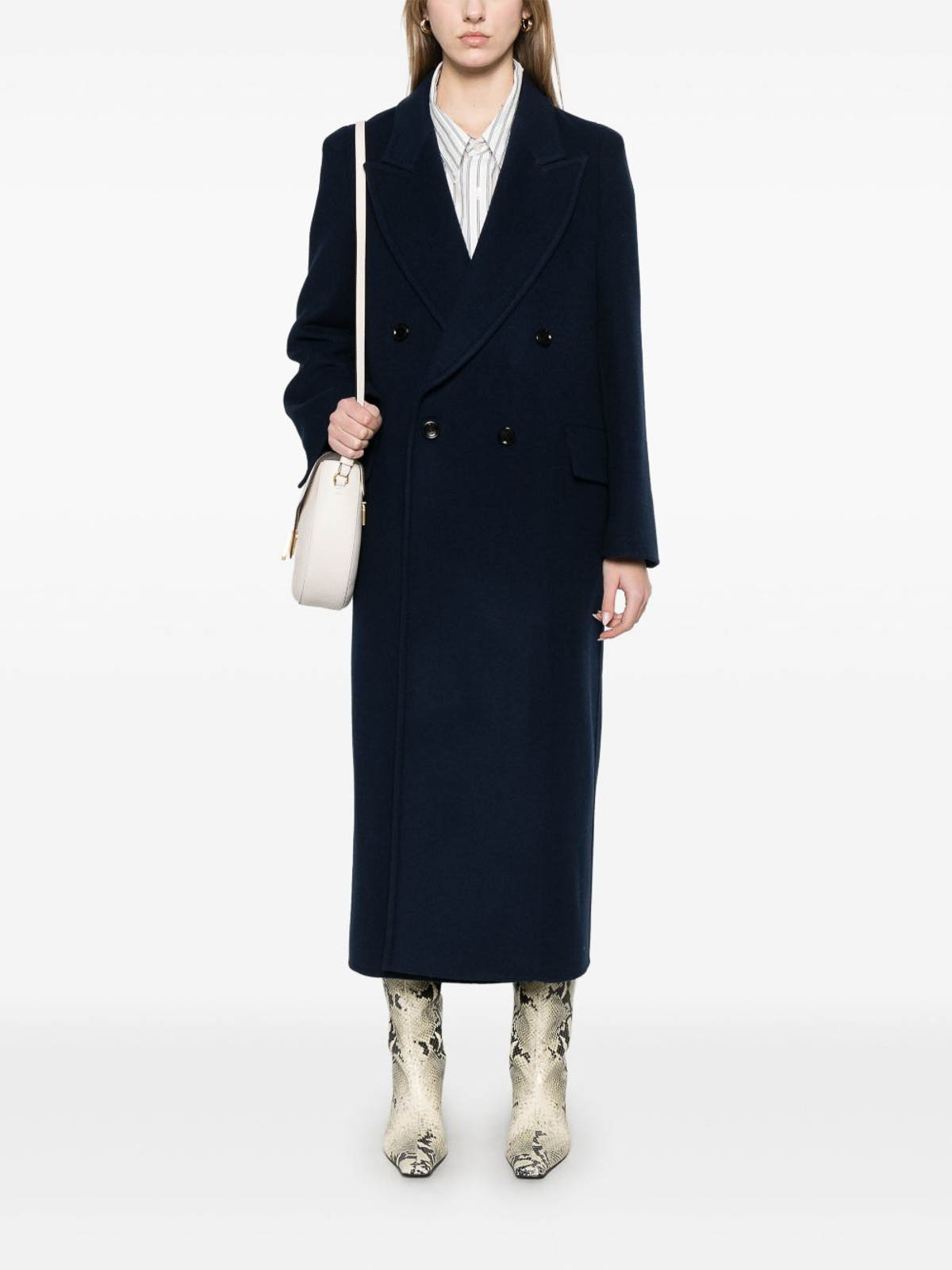 Max Mara Long Wool Cashmere Coat With Notched Lapels