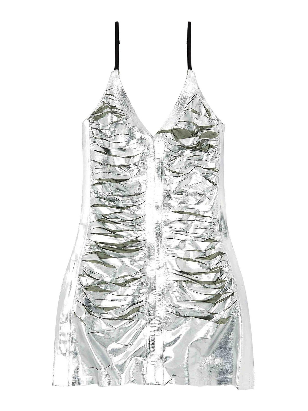 Diesel Shimmering Metallic Ruched V-neck Dress
