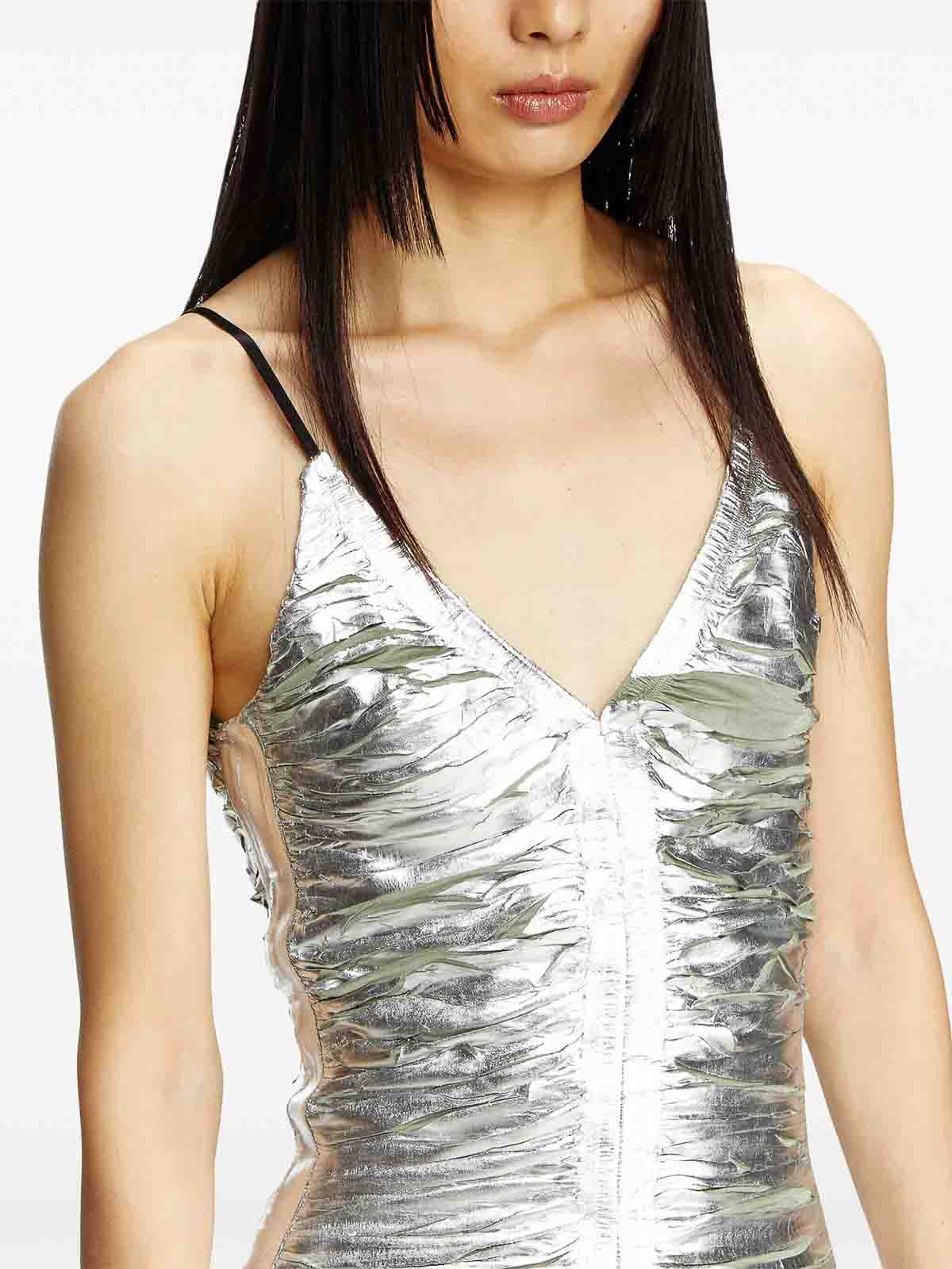 Diesel Shimmering Metallic Ruched V-neck Dress
