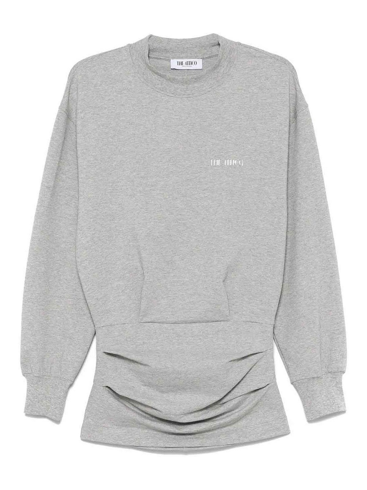 Attico Gray Cotton Short Dress With A Crew Neck