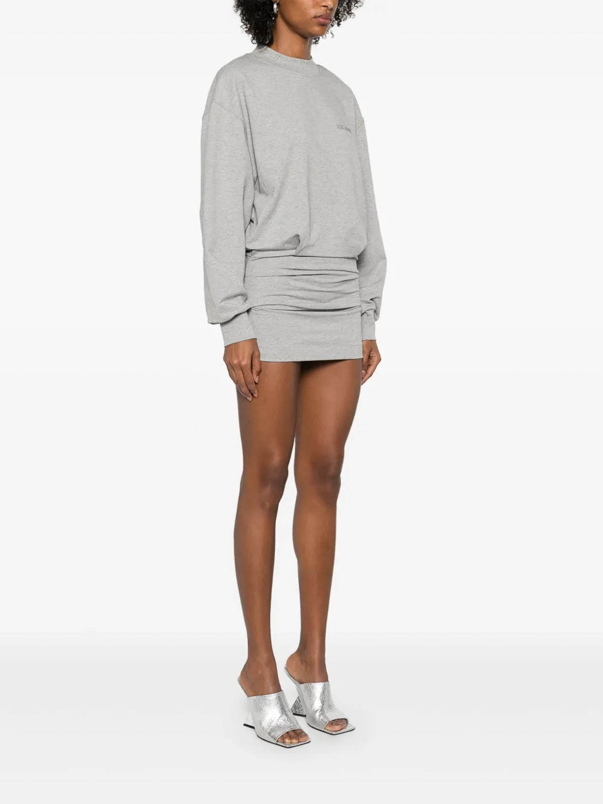 Attico Gray Cotton Short Dress With A Crew Neck