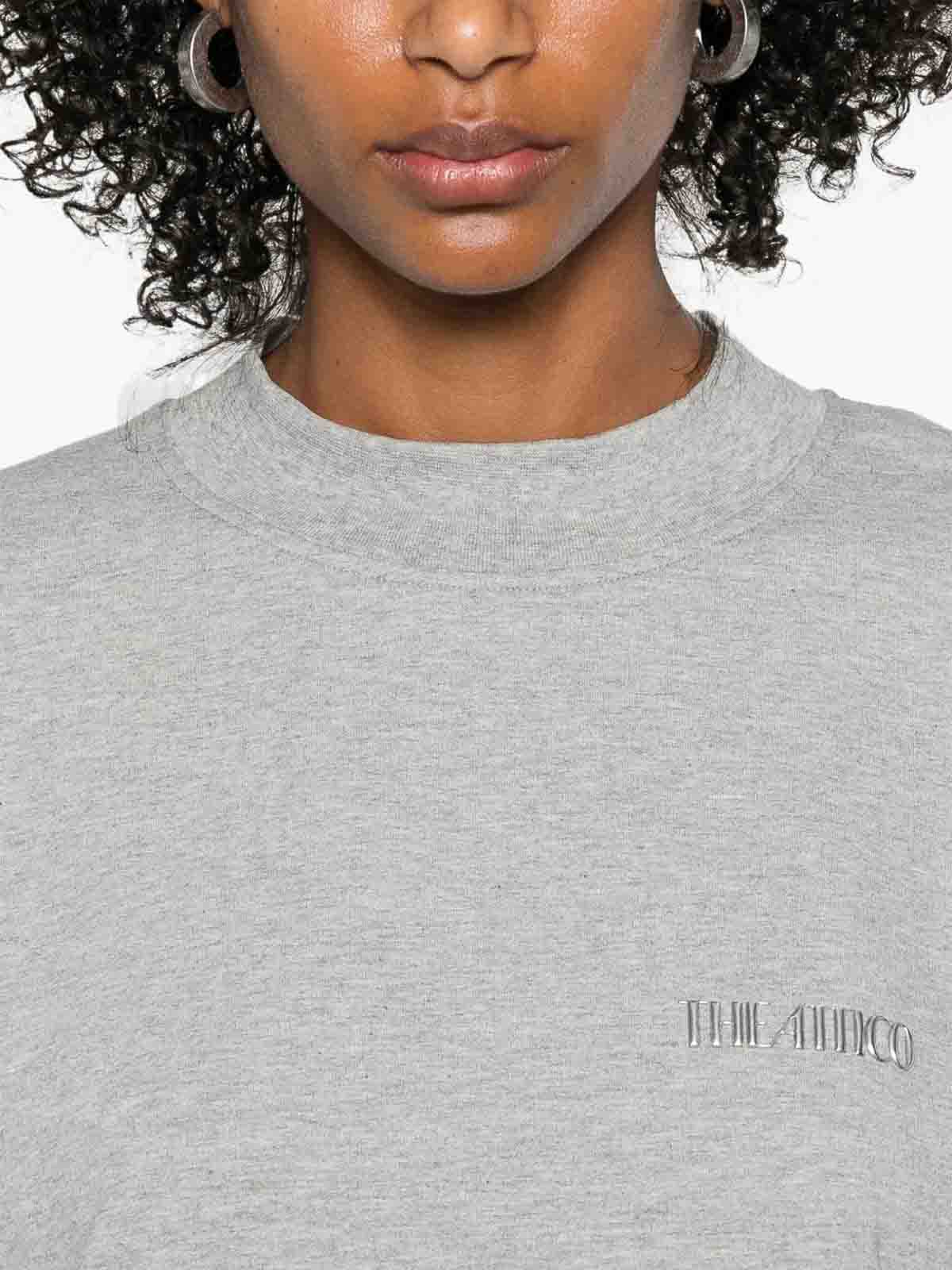 Attico Gray Cotton Short Dress With A Crew Neck