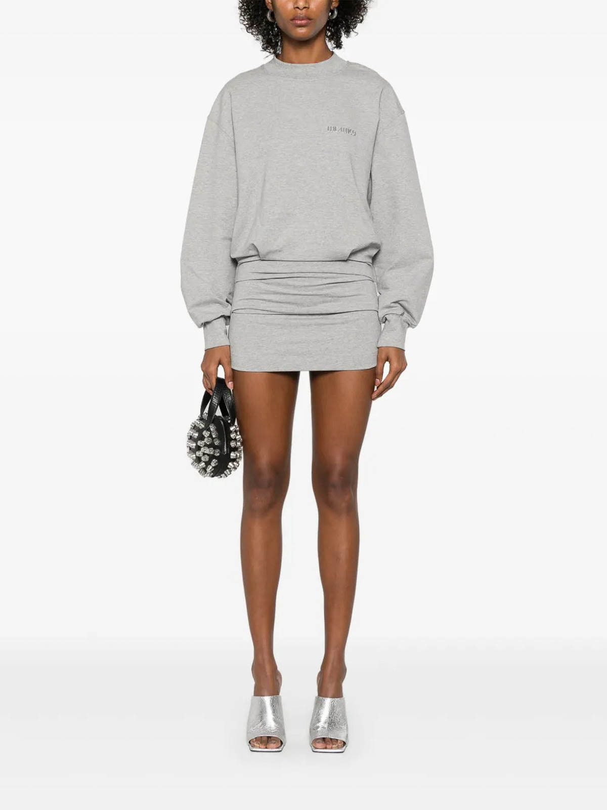 Attico Gray Cotton Short Dress With A Crew Neck