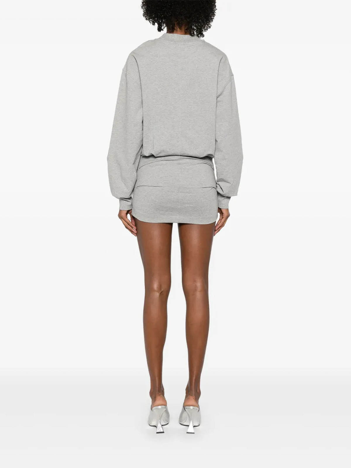 Attico Gray Cotton Short Dress With A Crew Neck