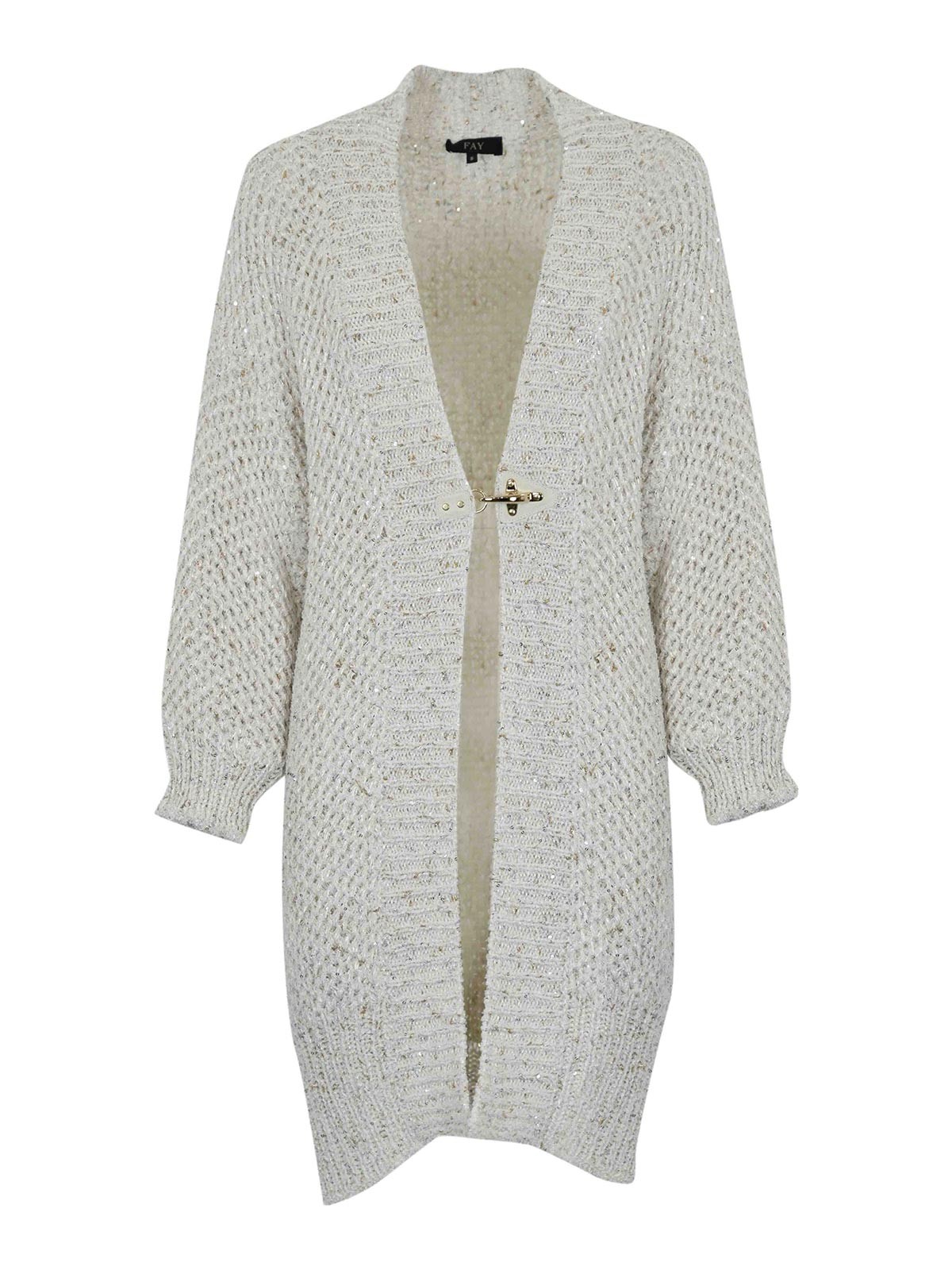 Fay Cotton Cardigan With Sequins In Neutral